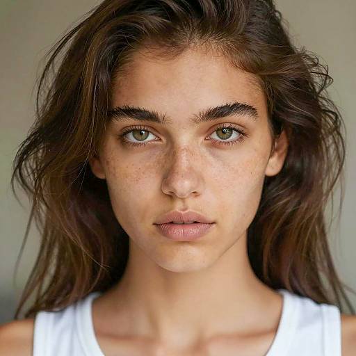 Close-up Portrait of Young Woman with Freckles