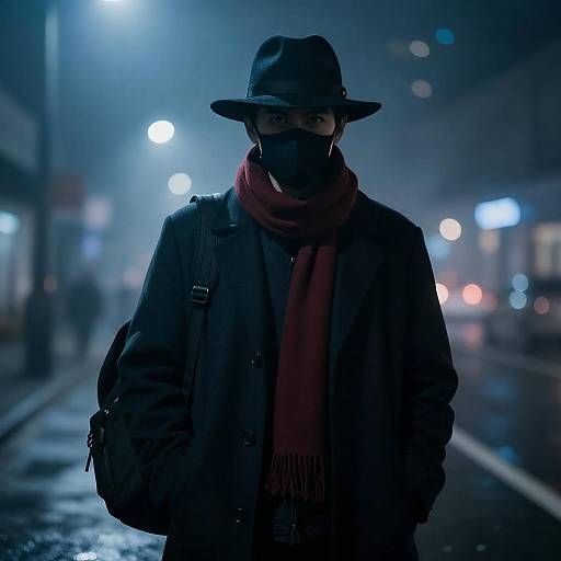 Mystery Man in Foggy Urban Night