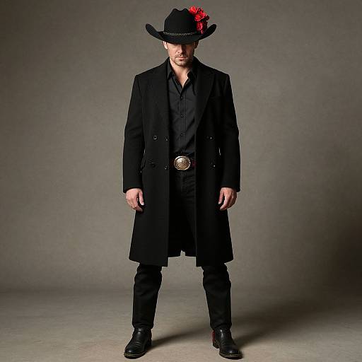 Man in Cowboy Hat with Red Flowers