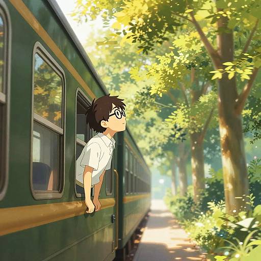 Anime Boy Leaning Out of Train Window