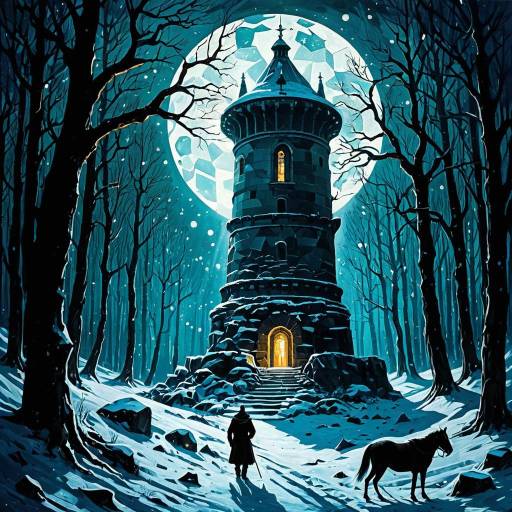 Mystical Winter Tower under Full Moon