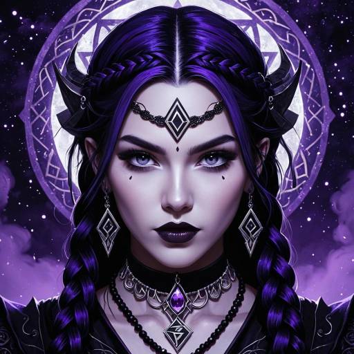 Dark Sorceress with Violet Hair and Silver Eyes