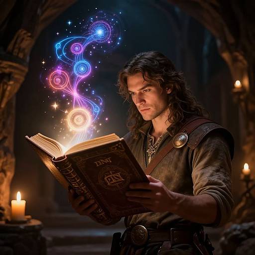 Heroic Adventurer Reading Magical DND Book