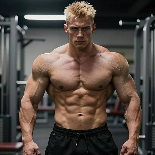 Muscular Bodybuilder in Intense Gym Setting