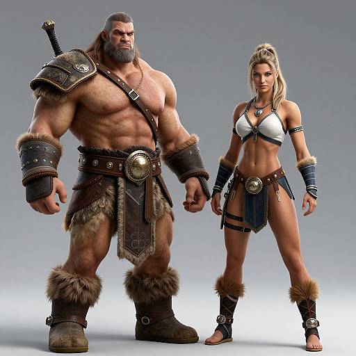 Muscular Male and Athletic Female Barbarians