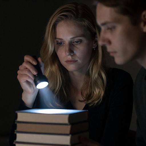 Intense Moment with Illuminated Books