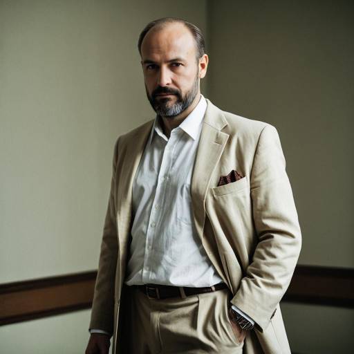 Middle-aged Man in Beige Vintage Suit