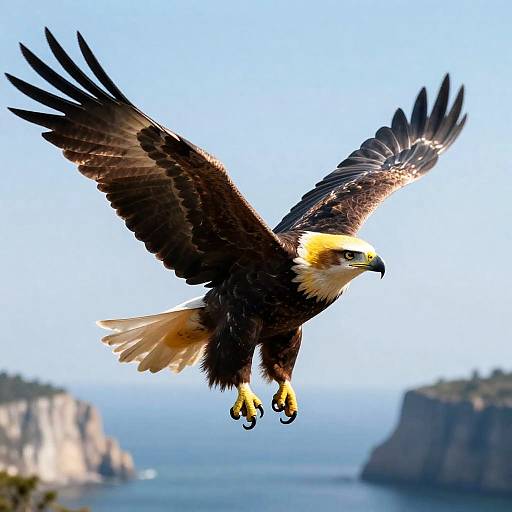 Soaring American Eagle Over Island Archipelago