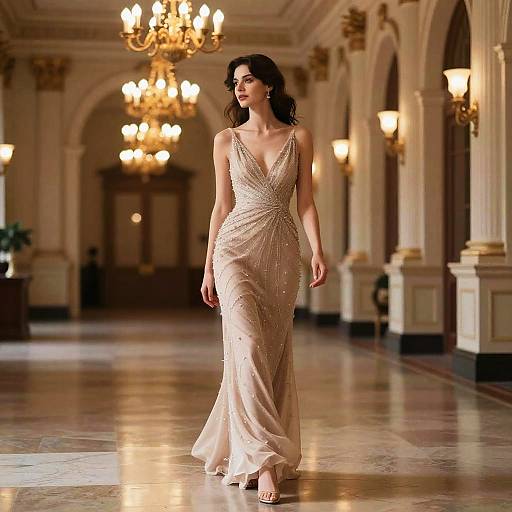 Elegant Woman in Vintage Ballroom