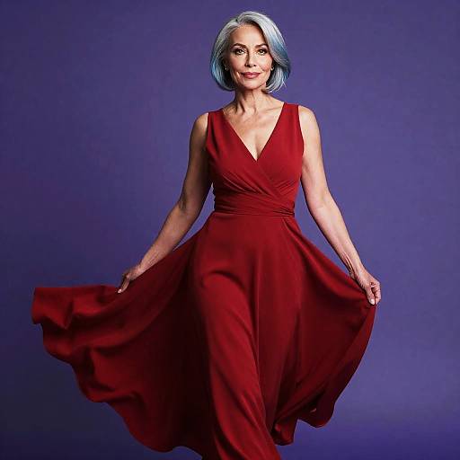 Poised Mature Woman in Red Gown