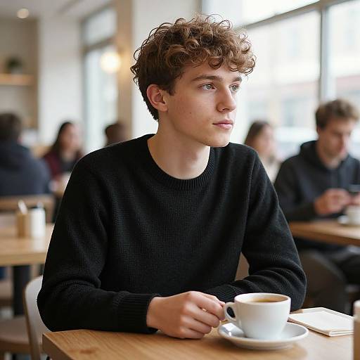 Thoughtful Young Man in Cozy Café