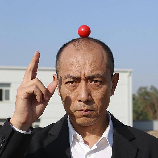 Serious Man Balancing a Red Ball