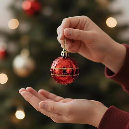 Festive Hands Holding Christmas Ornament