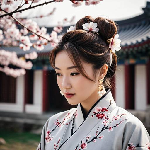 Elegant Korean Movie Costume with Cherry Blossoms