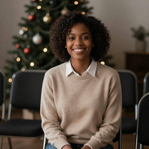 Smiling African-American Woman with Christmas Tree