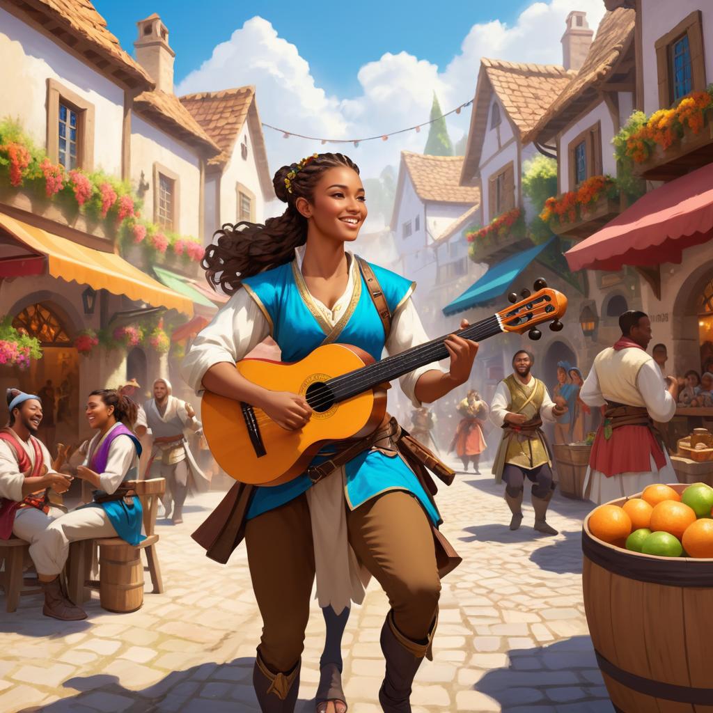 Joyful Centaur Bard in a Village Square