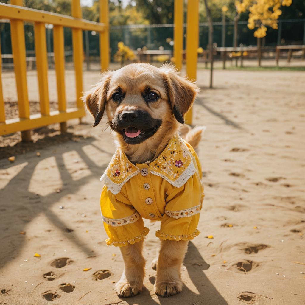 Playful Puppy in Embroidered Blouse