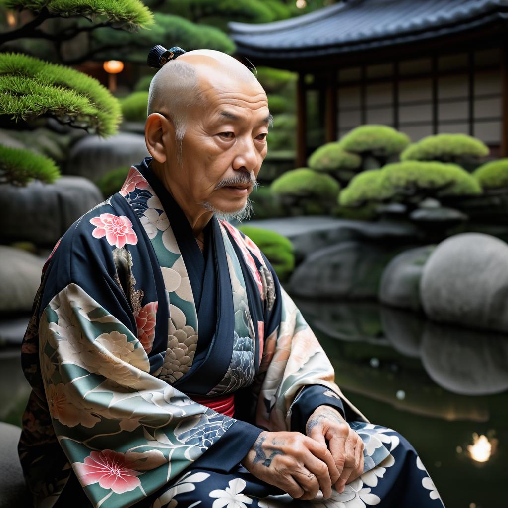 Serene Elderly Man in Japanese Garden