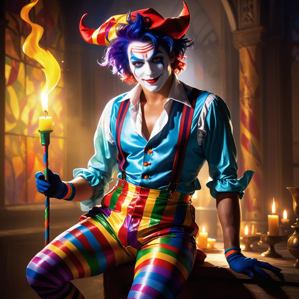 Flamboyant Jester in Candlelight Shadows