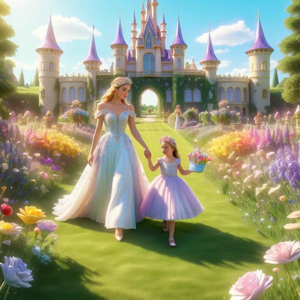 Majestic Queen and Girl in Enchanted Garden