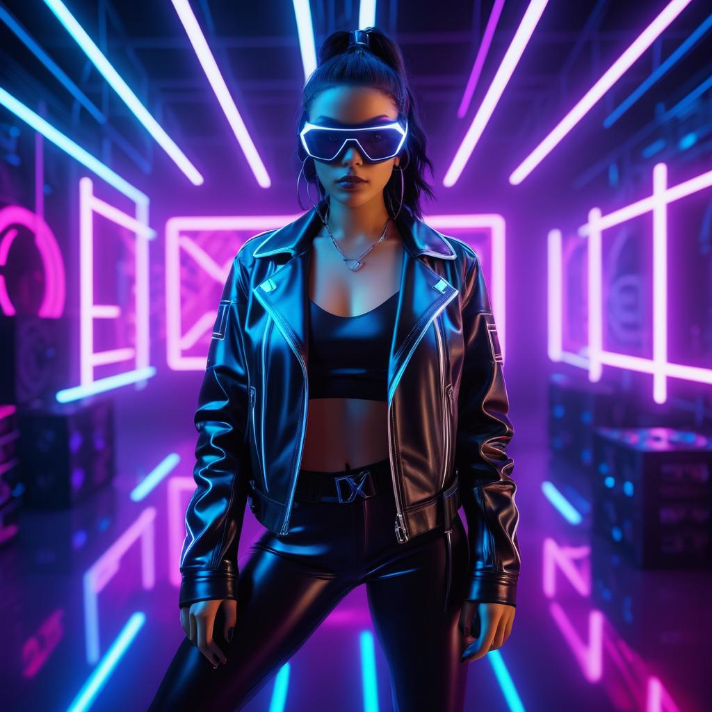 Dynamic Cyberpunk Hacker in Neon Room