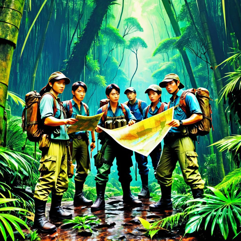 Sci-Fi Jungle Explorers with Ancient Map