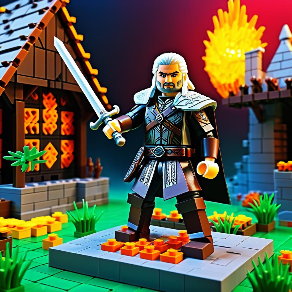 Geralt of Rivia as a Detailed Lego Figurine