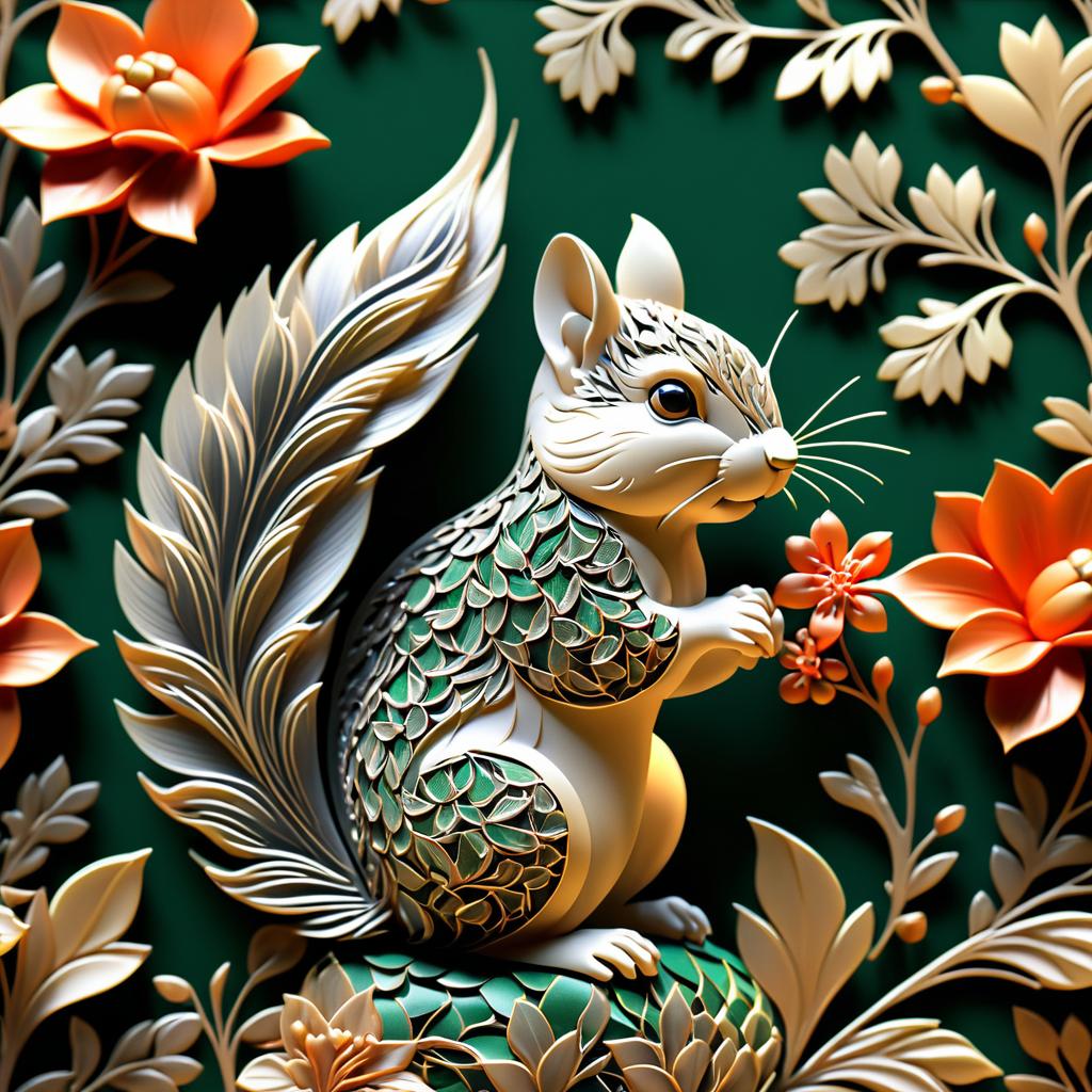 Squirrel Amidst Artistic Floral Background