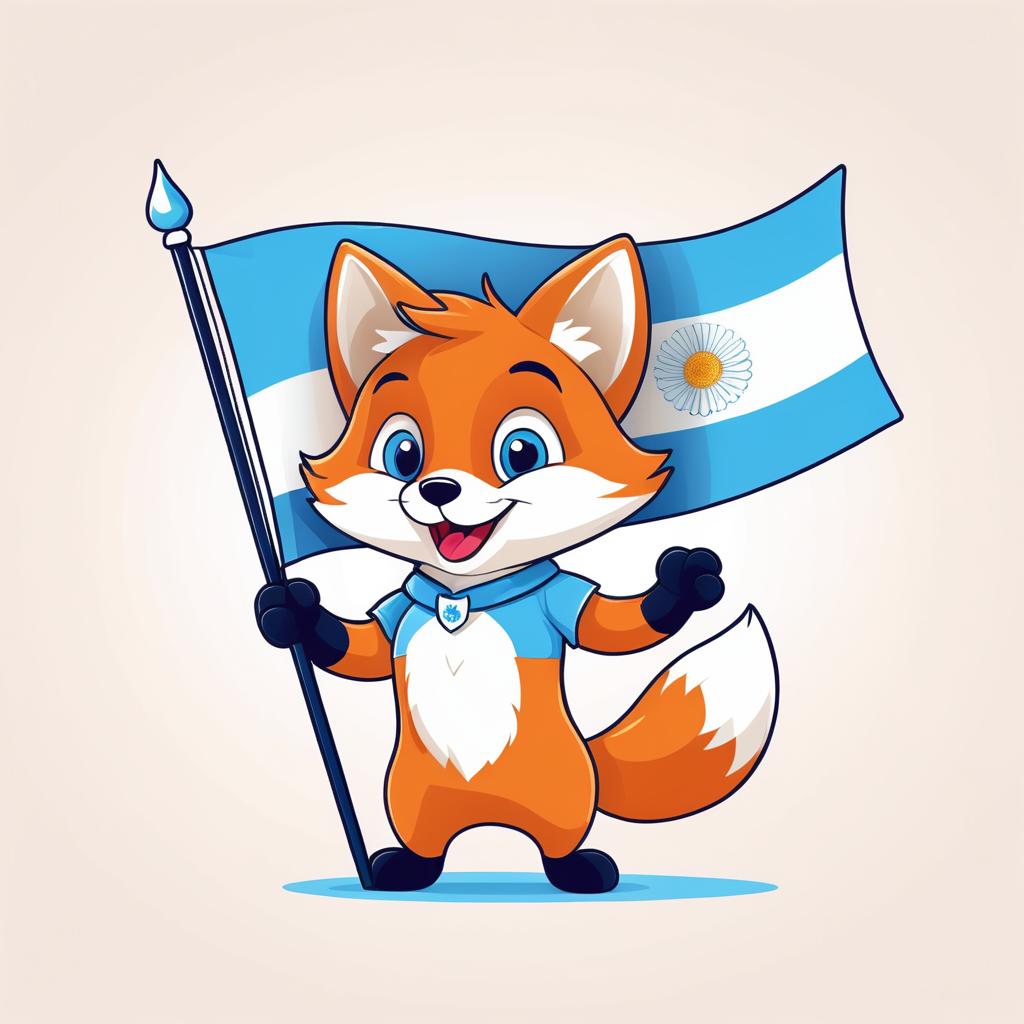 Joyful Cartoon Fox with Argentina Flag