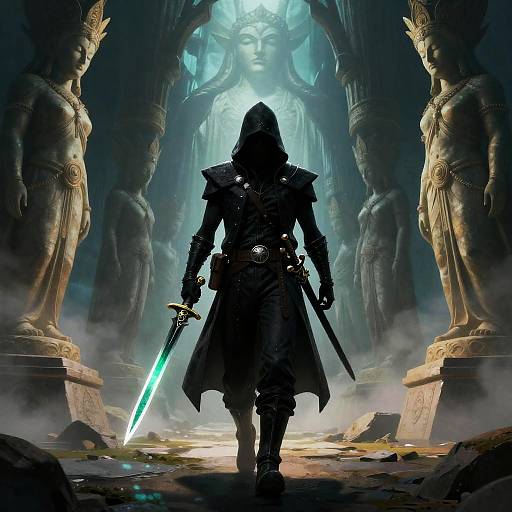 Shadowy Assassin in Mystical Temple