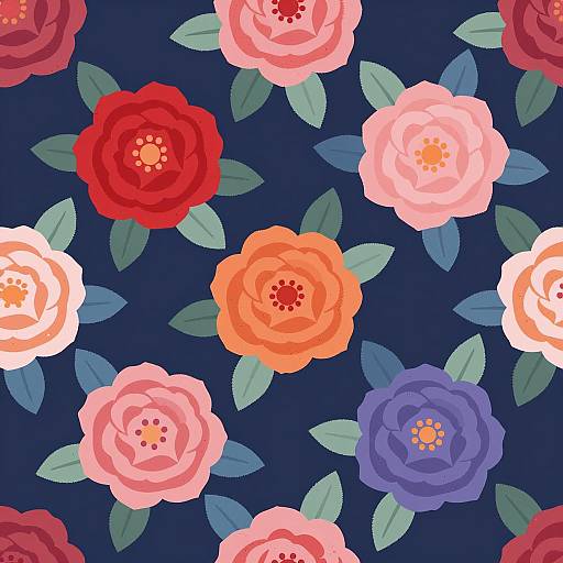 Vibrant Floral Pattern on Dark Background