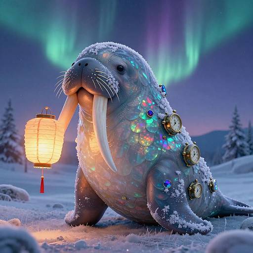Whimsical Walrus Spirit in Twilight Tundra