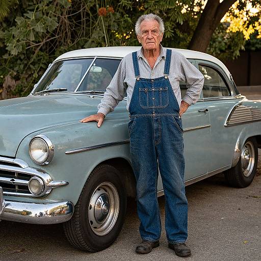 Elderly Man with Vintage Dodge Car
