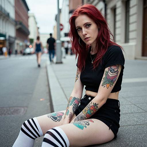 Edgy Redhead Tattooed Woman Urban