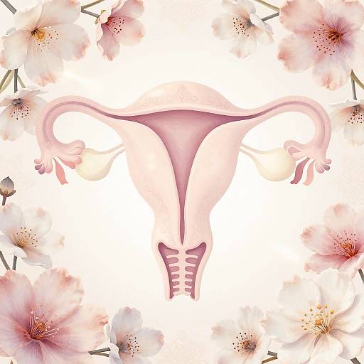 Digital art of a pink thong centered, surrounded by soft pink and white cherry blossoms, creating a delicate, feminine frame.