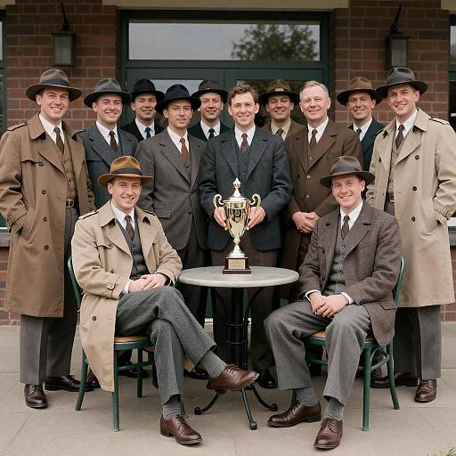 1940s Group Photo with Trophy Celebration