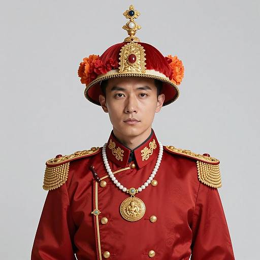Asian Man in Traditional Military Uniform