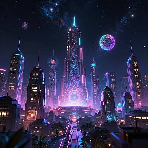 Psychedelic AI Cosmic Cityscape