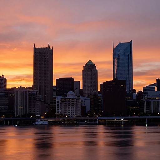 Orange Dawn Over Pittsburgh Skyline