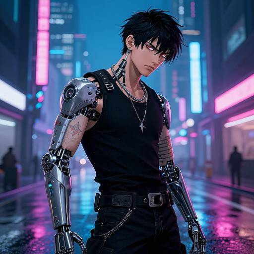 Cyberpunk Anime Male with Neon Limbs