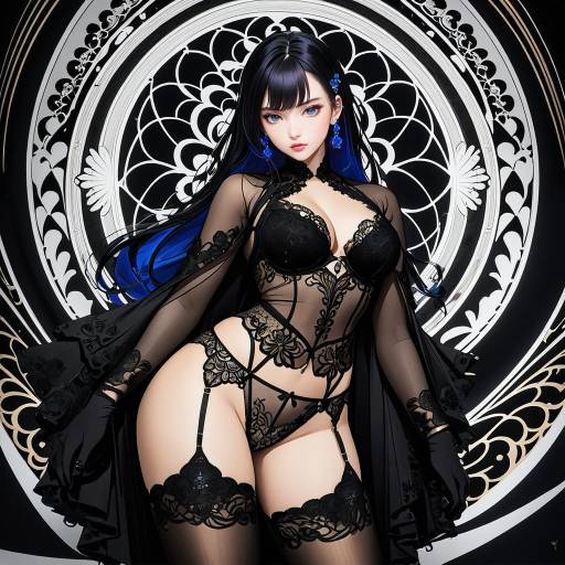 Woman in black lingerie kneeling on dark background