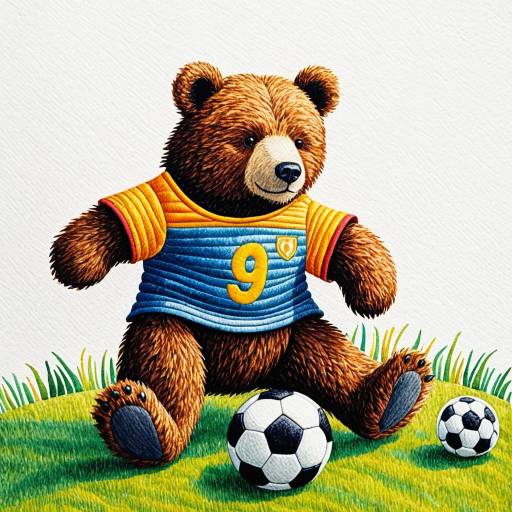Quilted Bear Playing Soccer Illustration