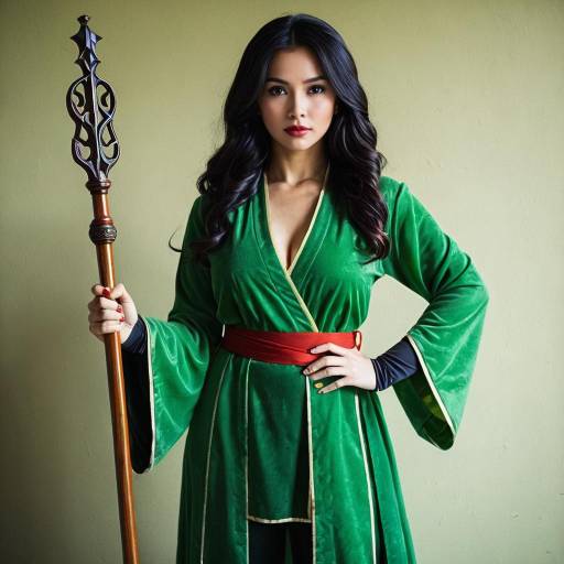 Woman in Green Jade Costume Holding Staff