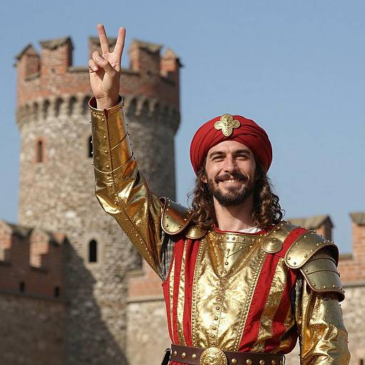 Medieval Man in Vibrant Costume and Peace