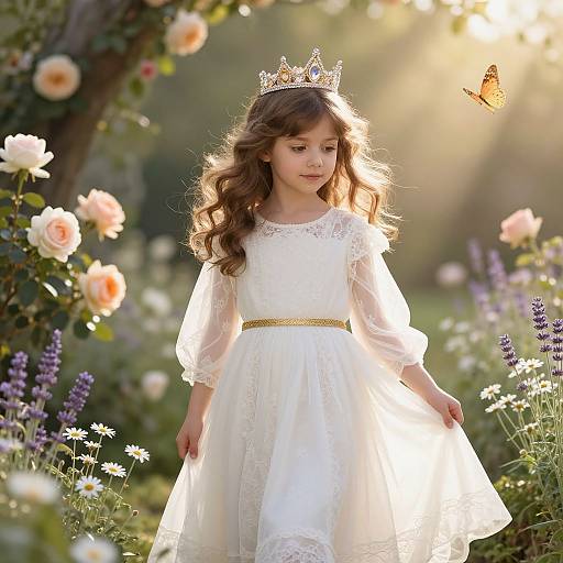 Elegant Young Girl in Sunlit Garden