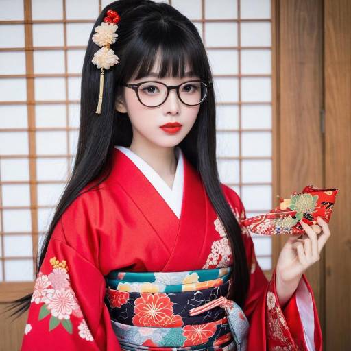 Elegant Japanese Doll in Red Kimono