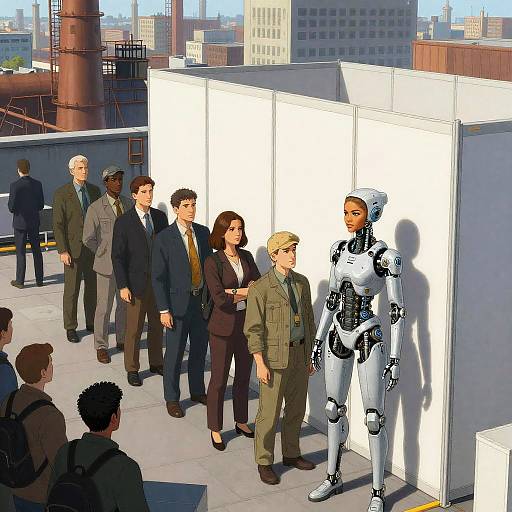 Cybernetic Engineer on Industrial Rooftop