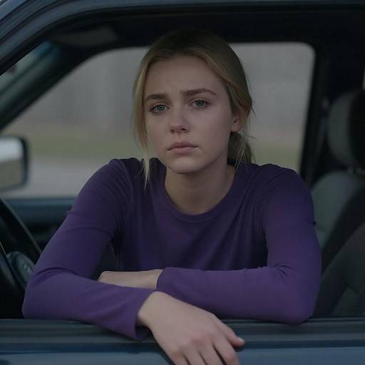 Melancholic Portrait in a Dim Car