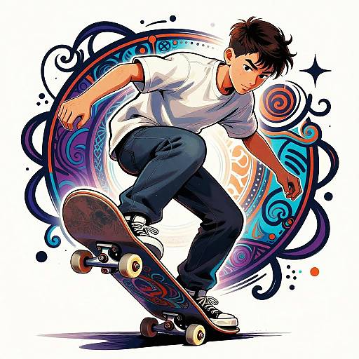 Spirited Teenage Skateboarder Street Art