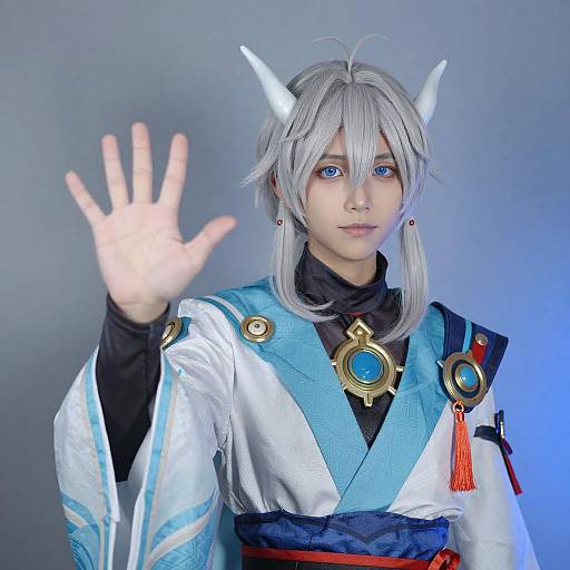 Silver-Haired Cosplayer in Kimono